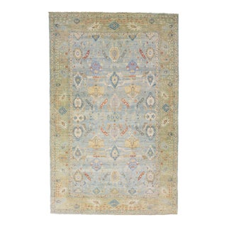 Mid 20th Century Modern Persian Sultanabad Blue Handmade Floral Wool Rug For Sale