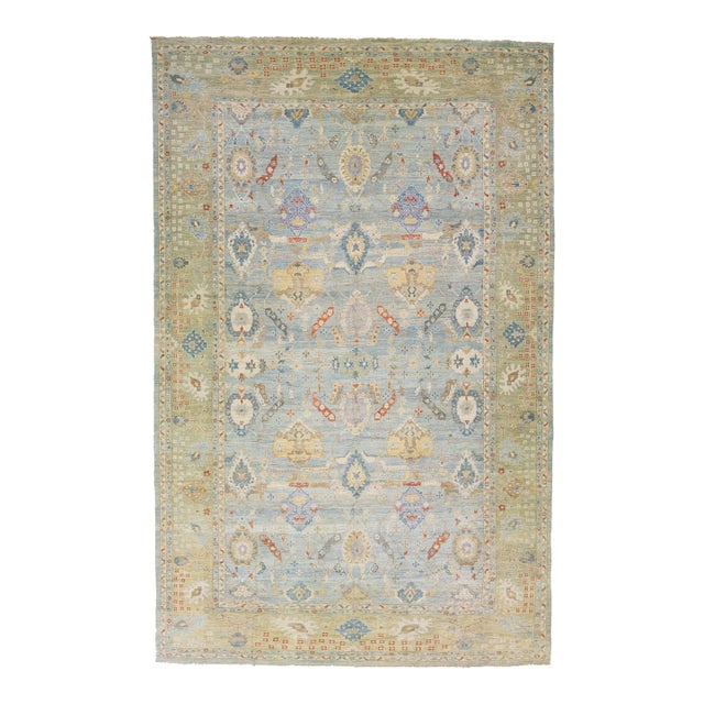 Mid 20th Century Modern Persian Sultanabad Blue Handmade Floral Wool Rug For Sale