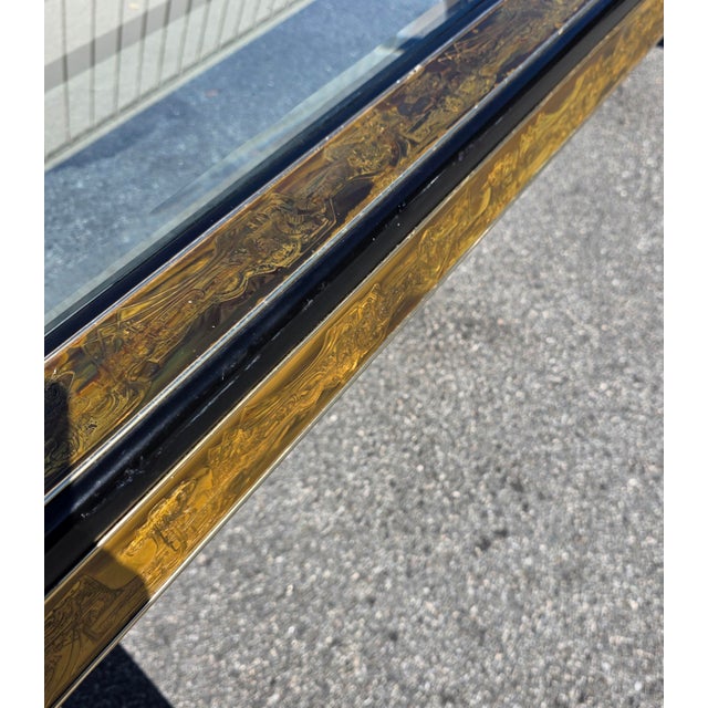 Vintage Bernhard Rohne for Mastercraft Acid-Etched Brass, Black Lacquer & Beveled Glass Dining Table, Circa 1970s For Sale - Image 9 of 12