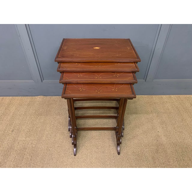 Inlaid Mahogany Nesting Tables, 1900s, Set of 4 For Sale - Image 6 of 12