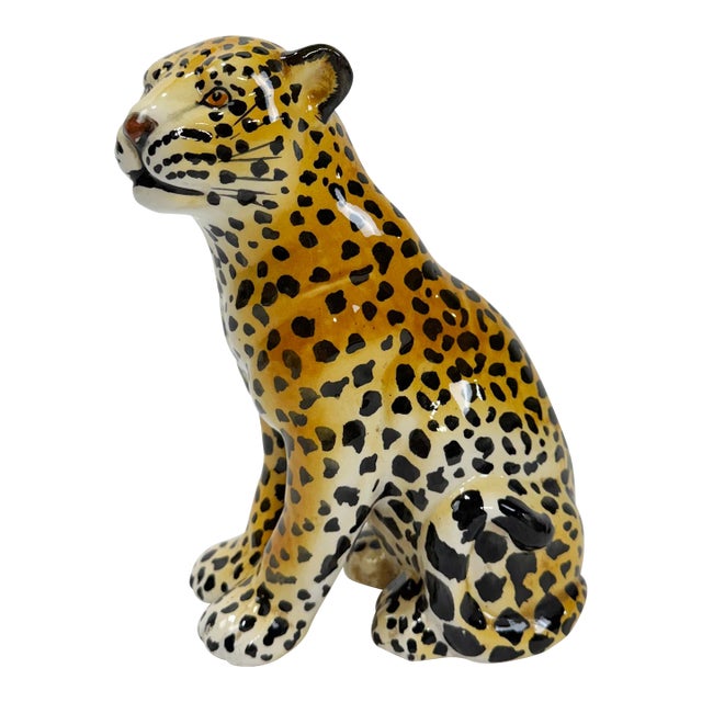 Vintage Italian Ceramic Leopard Figure For Sale