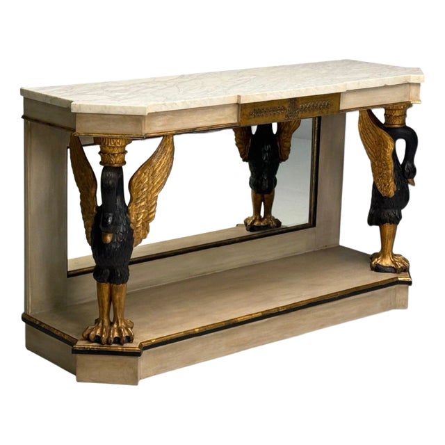 Maison Jansen Attr., Hollywood Regency, Giltwood, Mirrored Console Table, 1940s For Sale