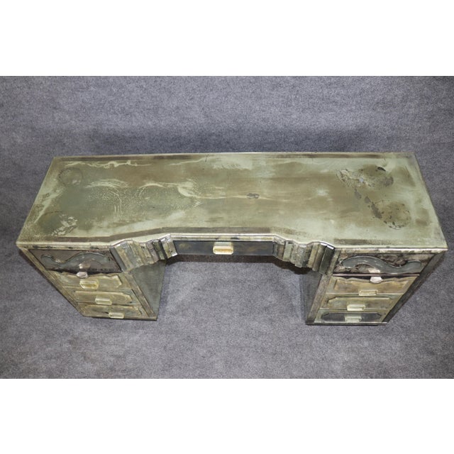 Serge Roche 1950's Hollywood Regency Distressed Mirrored Serge Roche Attributed Vanity For Sale - Image 4 of 15