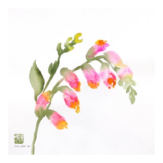 Pink and Orange Snapdragons - Abstract Colorful Botanical Watercolor Painting Original Artwork by Xiao Wen Xu For Sale