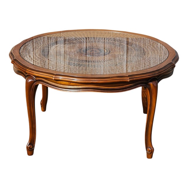 Vintage Glass and Rattan Coffee Table For Sale