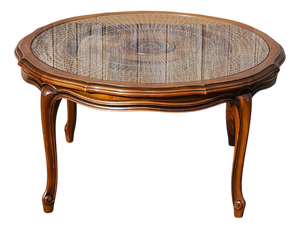 Vintage Glass and Rattan Coffee Table
