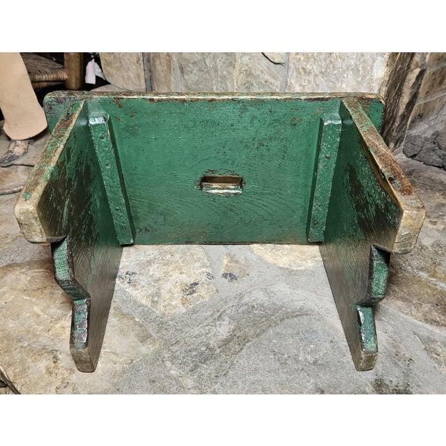 Early 20th Century Rustic Wooden Step Stool, Original Green Paint With Cut Out Hole For Sale - Image 11 of 14