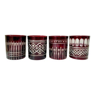 Williams-Sonoma Regency Garnet Bohemian Red Cut to Clear DOFs Set of 4 For Sale