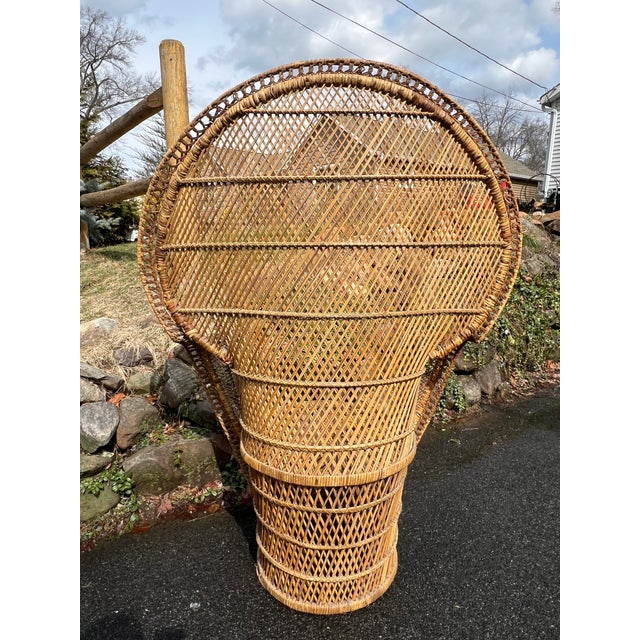 Wood Vintage Peacock Chair in Rattan Wicker Boho Chic Coastal Decor Seating For Sale - Image 7 of 8