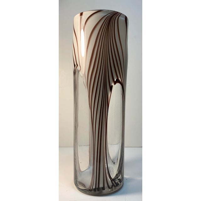 Murano Art Glass Purple Swirl White Clear Oval Cylinder Vase For Sale - Image 4 of 10