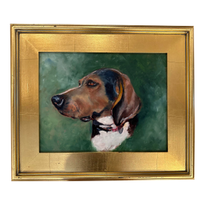 Original Oil Painting on Wood Panel “Hunting Hound Dog in Profile" -Framed 20x17”