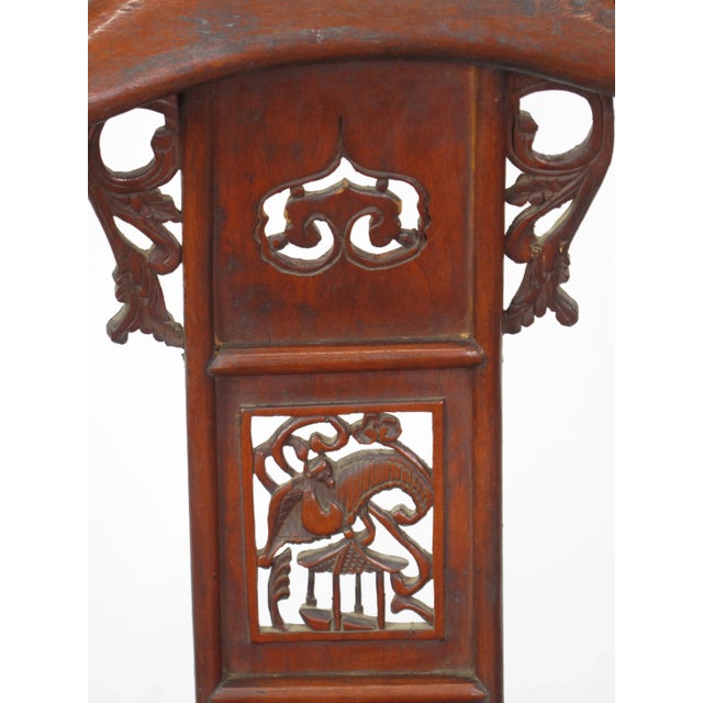 Wood Antique Chinese Red Armchairs With Detailed Carving - a Pair For Sale - Image 7 of 10
