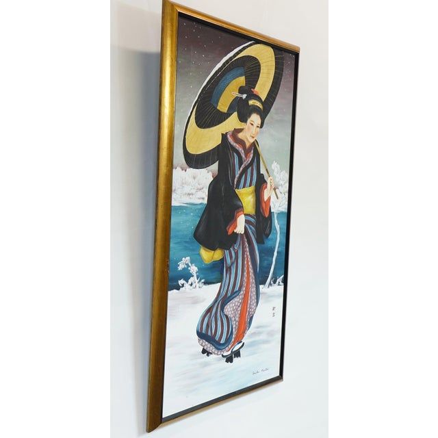 Mid 20th Century Geisha Oil on Canvas Board Signed Original For Sale - Image 10 of 10