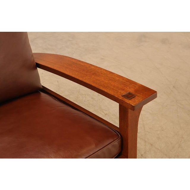 Early 21st Century Stickley Mission Collection Oak And Leather Lounge Chair For Sale - Image 5 of 18