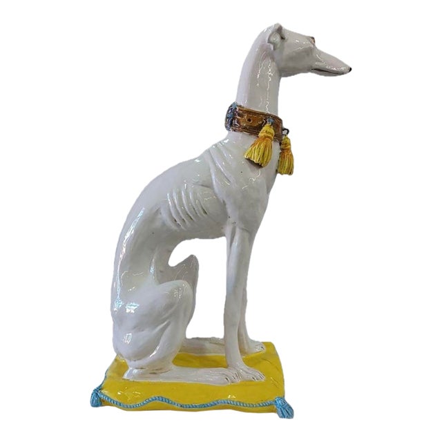 Vintage Mid Century Modern Hollywood Regency Italian Majolica Ceramic Greyhound Statue For Sale