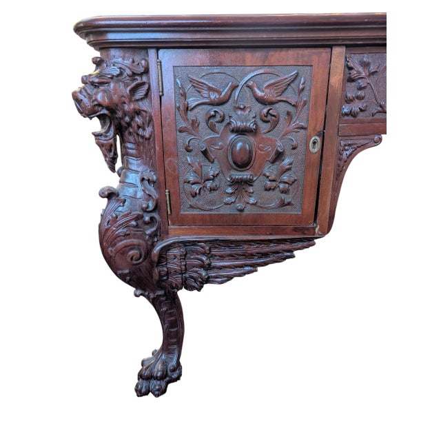 Auburn Antique Rj Horner-Style Mahogany Partners Desk With Winged Griffins For Sale - Image 8 of 12