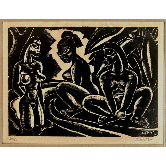 Paint A Set of Two Original Woodblock Prints of 1940s Tahitian Life, by Wolfgang Wolff For Sale - Image 7 of 9