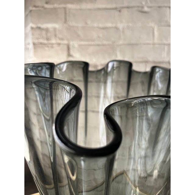 Contemporary Late 20th Century Postmodern Charcoal Ruffle Vase For Sale - Image 3 of 10