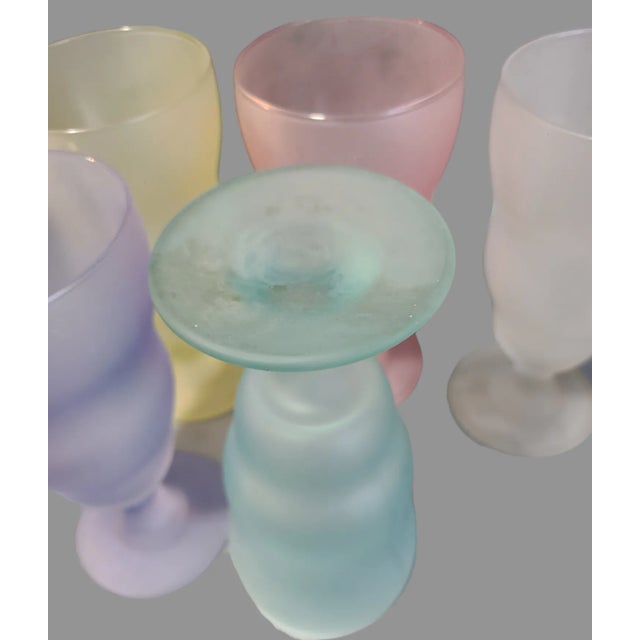 Vintage Frosted Pastel Multicolored Ice Cream Sundae Dessert Glasses- Set of 5 For Sale - Image 6 of 6