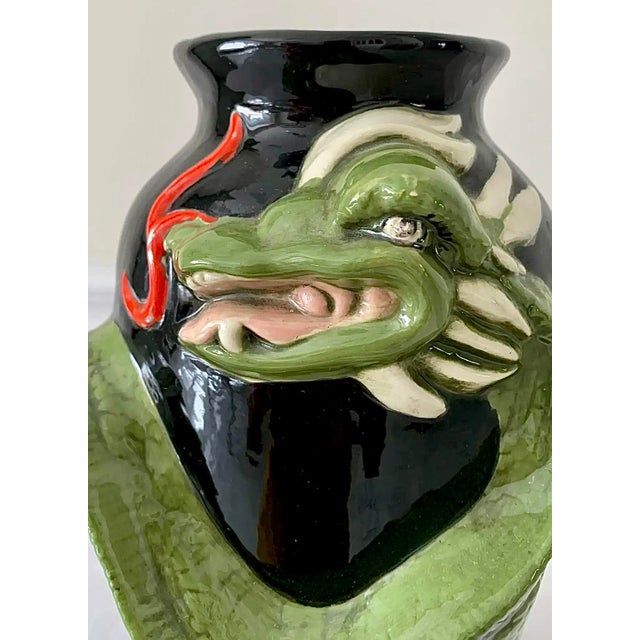 Studio Pottery Vintage Large Black Glazed Dragon Vase – Sculptural Chinoiserie Style Ceramic For Sale - Image 4 of 6