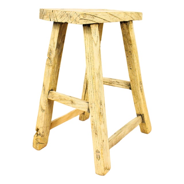 Vintage Rustic Stool in Elm For Sale