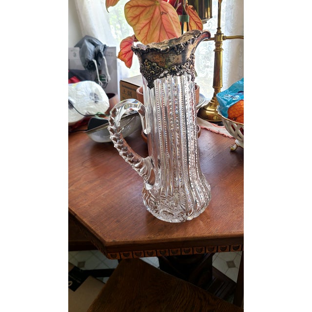 Traditional Antique Crystal and Sterling Silver Mounted Pitcher For Sale - Image 3 of 4