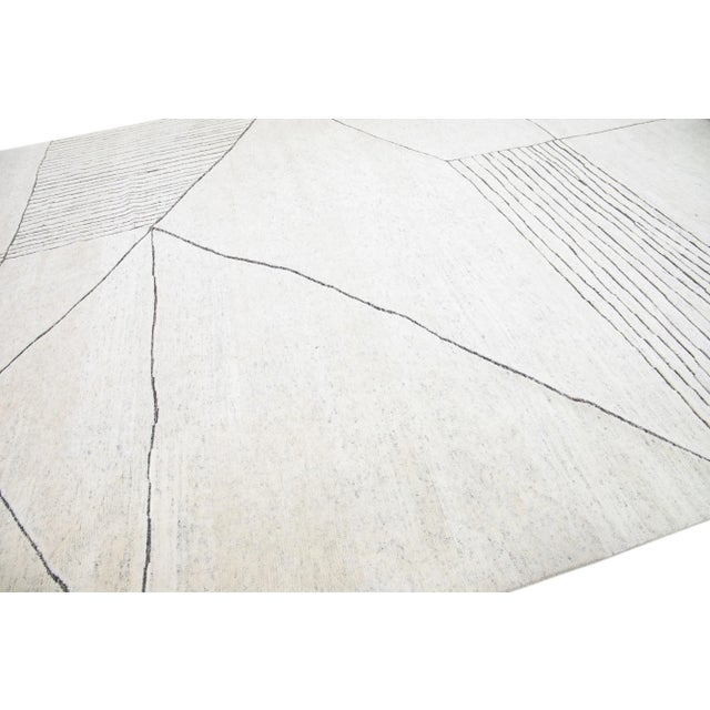 2010s Ivory Modern Moroccan Style Wool Rug With Abstract Design by Apadana For Sale In New York - Image 6 of 7