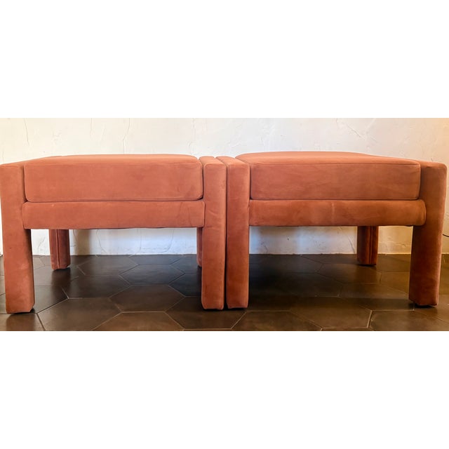 Pair of Burnt Umber Velvet Milo Baughman Style Parsons Ottomans, by West Elm For Sale In Palm Springs - Image 6 of 12