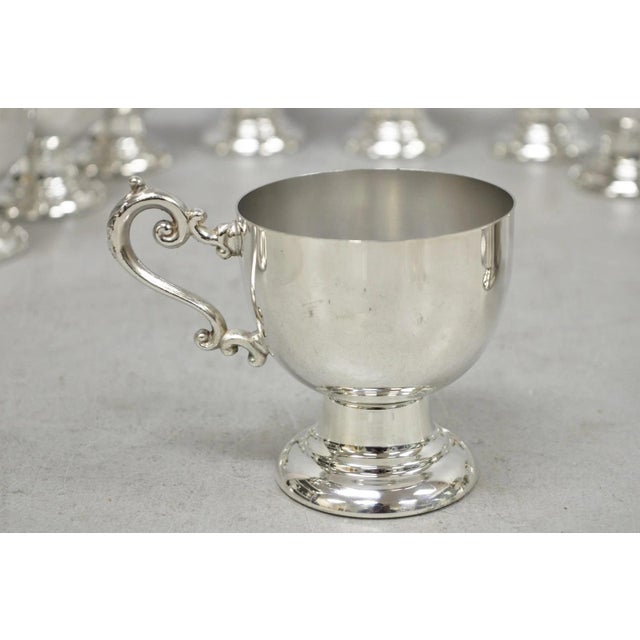 Late 20th Century Vintage Large Silver Plated Pedestal Punch Bowl Set W/ 12 Cups - 14 Pc Set For Sale - Image 5 of 18