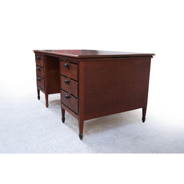 Dutch Oak Pedestal Desk by H. Pander & Zonen, 1920 For Sale - Image 11 of 18