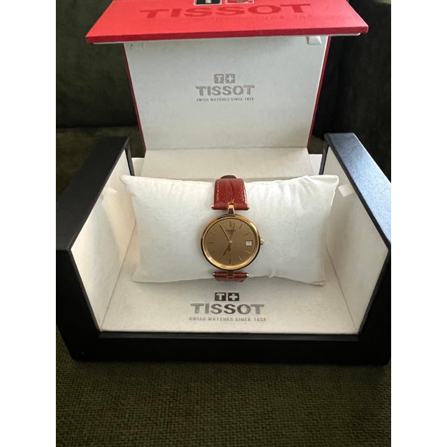 Contemporary Vintage Classic Tissot GoldRun, 18K Gold Case & Brown Lather Strap Original Case For Sale - Image 3 of 12