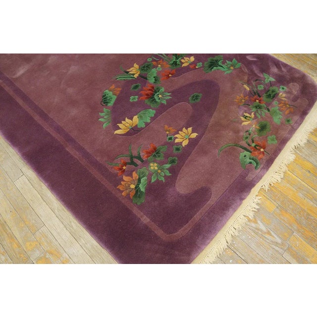 1920s Purple Aquatic Foliage Antique Chinese Art Deco Carpet 4' 10'' X 8' 6'' Wool Knotted Rug For Sale In New York - Image 6 of 9