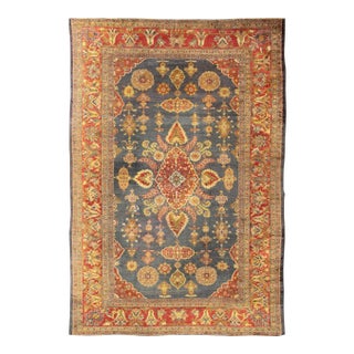 Antique Zeigler Sultanabad Rug With Medallion Design in Blue & Rust Red For Sale
