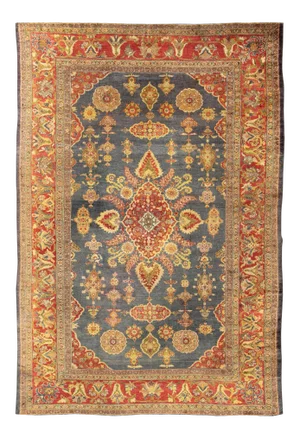 Antique Zeigler Sultanabad Rug With Medallion Design in Blue & Rust Red