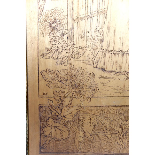 Art Nouveau Pyrographed Panels with Autumn and Winter Seasons, France, 1900s, Set of 2 For Sale - Image 11 of 16