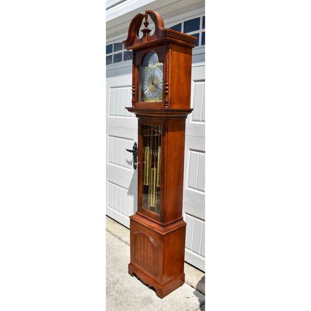 Howard Miller Cherry Grandfather Clock Mechanical Triple Weight Pendulum For Sale In Philadelphia - Image 6 of 18
