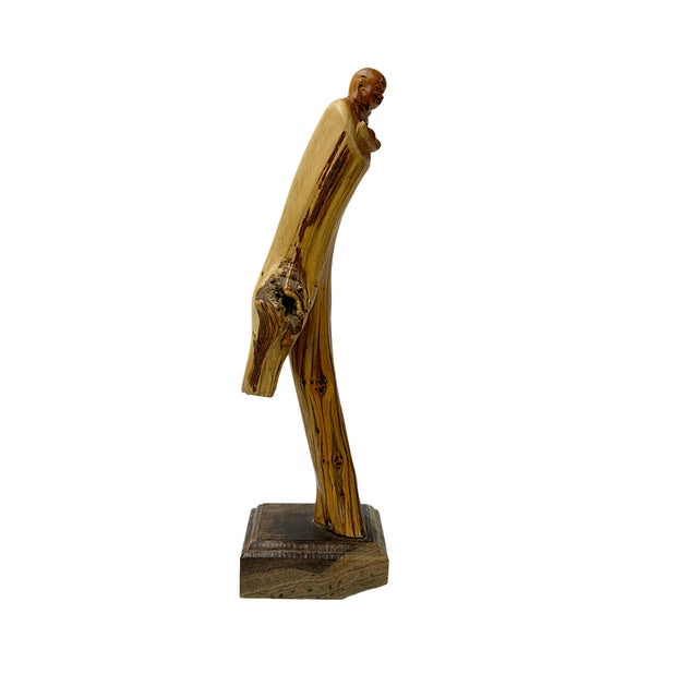 Natural Cypress Wood Root Carved Artistic Happy Buddha Figure For Sale In San Francisco - Image 6 of 8