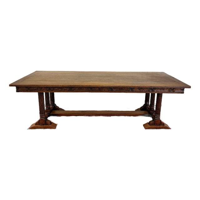 Antique French Renaissance Farmhouse Triple Baluster Dining Table Oak c.1900 For Sale