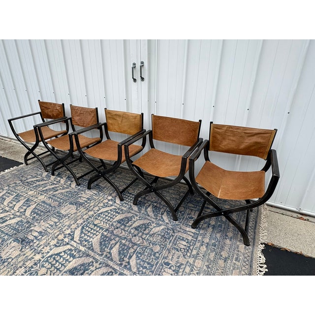 Restoration Hardware 1970s French Director's Dining Chairs | Set of 5 | Chestnut Leather For Sale - Image 15 of 17