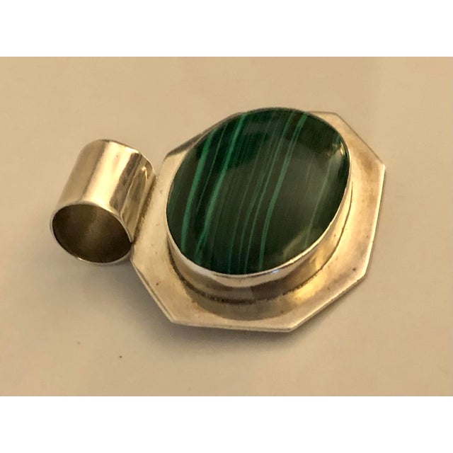 Contemporary Vintage Malachite and Sterling Silver Modernist Pendant For Sale - Image 3 of 7