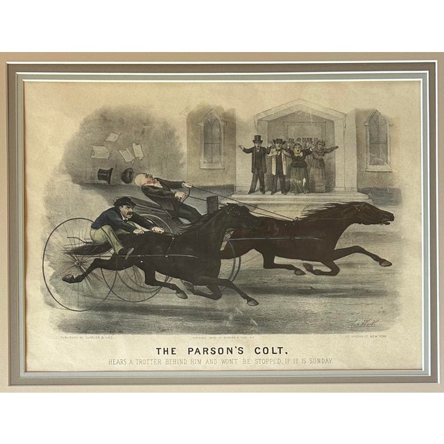 Antique Currier & Ives Framed Print “ the Parsons Colt “ For Sale - Image 4 of 6