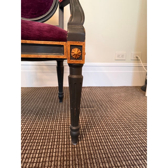 Hollywood Regency Ebonized Armchair With Bold Fabric For Sale - Image 9 of 12