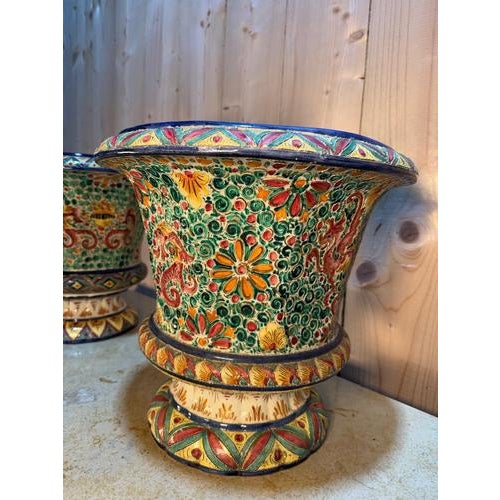 Ceramic Desvres Masse Frère Earthenware Cachepots, Set of 2 For Sale - Image 7 of 9