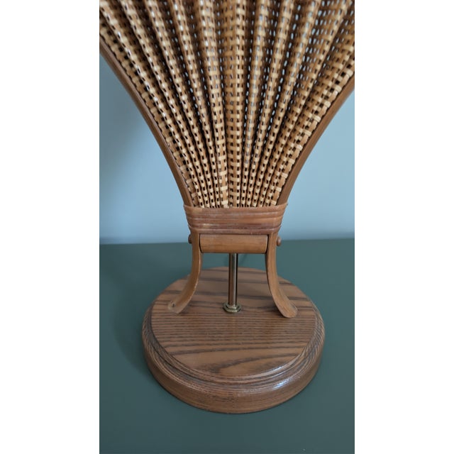 Wood Vintage Woolums Wicker Rattan Fan Table Lamps, Pair of 2, Florida Made For Sale - Image 7 of 14
