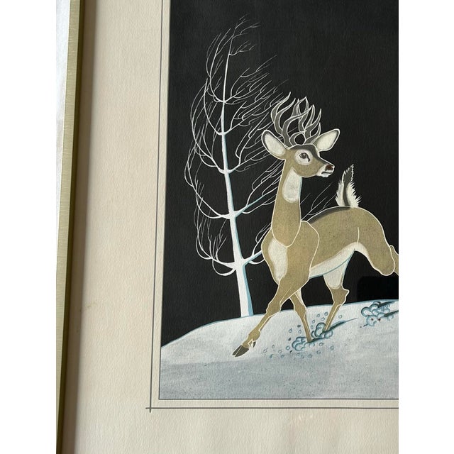1960s offset lithograph of a “Deer in Winter” by Beatien Yazz (1928-2012), an artist known for images of the Diné people...