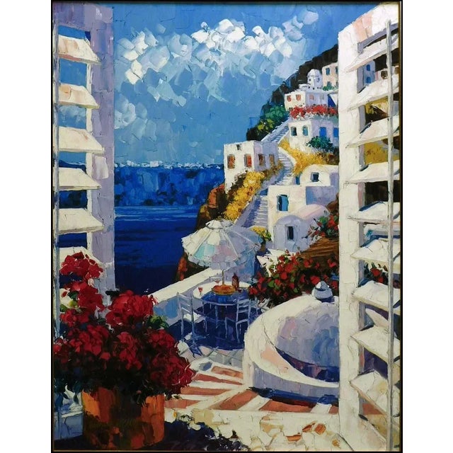 "View to Santorini" Original Print on Canvas by Barbara McCann, Framed, Hand Signed For Sale In Denver - Image 6 of 7