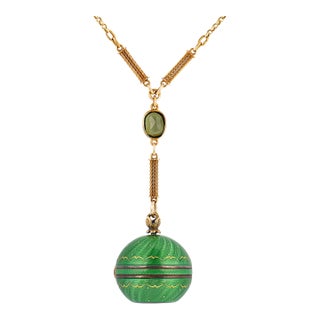 1910s Edwardian Green Sapphire 14k Yellow Gold Lead Green Enamel Pocket Watch For Sale