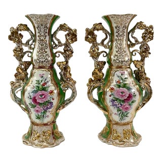 Pair of Monumental 19th Century French Vieux Paris Enameled & Gilt Porcelain Vases For Sale