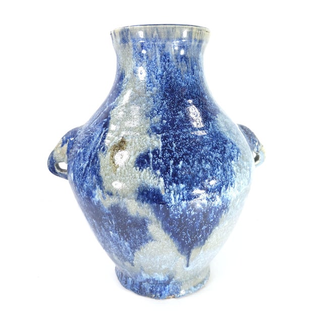 Mid 20th Century Lg. Chinese or European Cobalt Blue Reduction Glaze Ceramic W/ Jug Elephant Handles For Sale - Image 5 of 10