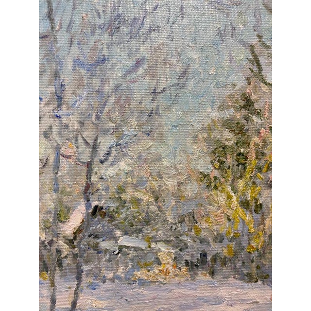 Georgij Moroz, Snowy Landscape Landscape and House Immersed in the Snow, 1990s, Oil on Canvas For Sale - Image 6 of 8